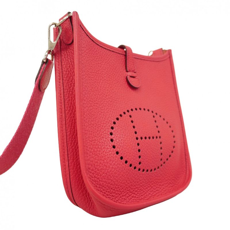 Hermes Shoulder Bag Evelyn TPM Taurillon Clemence Rose Silver Hardware C