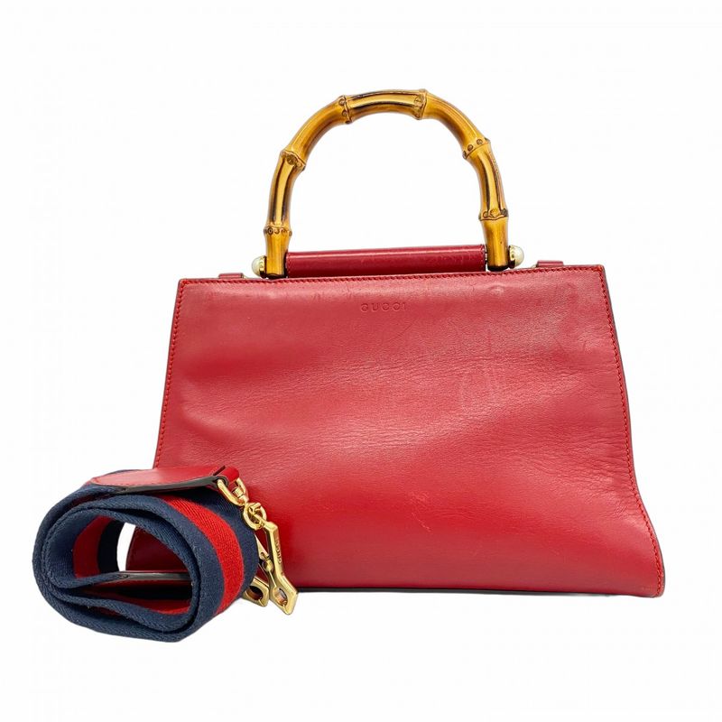 Gucci Handbag Bamboo 459076 Leather Red Gold Hardware 2way Bag Ladies