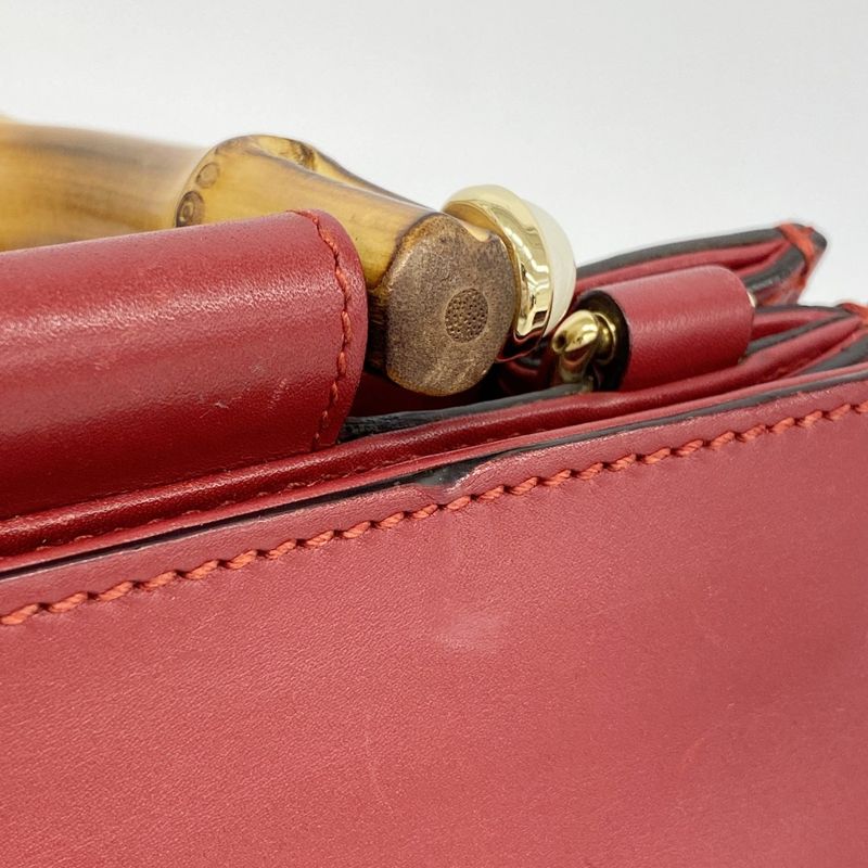 Gucci Handbag Bamboo 459076 Leather Red Gold Hardware 2way Bag Ladies