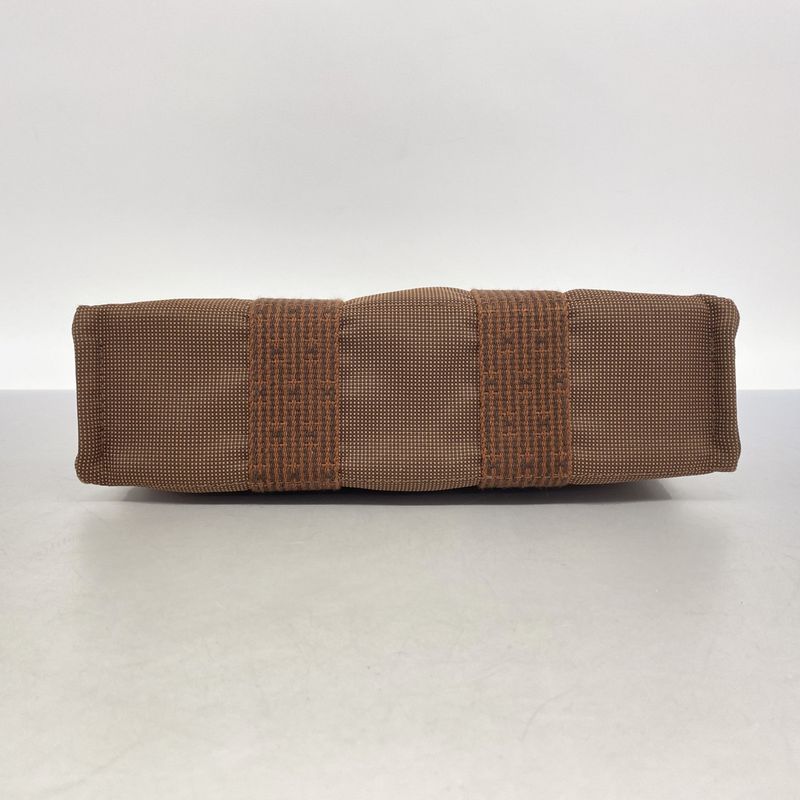 Hermes Tote Bag Her Line PM Canvas Brown Silver Hardware Women's