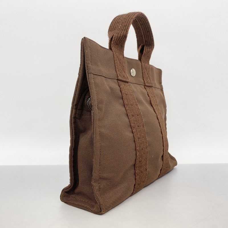 Hermes Tote Bag Her Line PM Canvas Brown Silver Hardware Women's