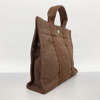Hermes Tote Bag Her Line PM Canvas Brown Silver Hardware Women's