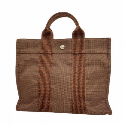 Hermes Tote Bag Her Line PM Canvas Brown Silver Hardware Women's