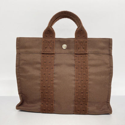 Hermes Tote Bag Her Line PM Canvas Brown Silver Hardware Women's