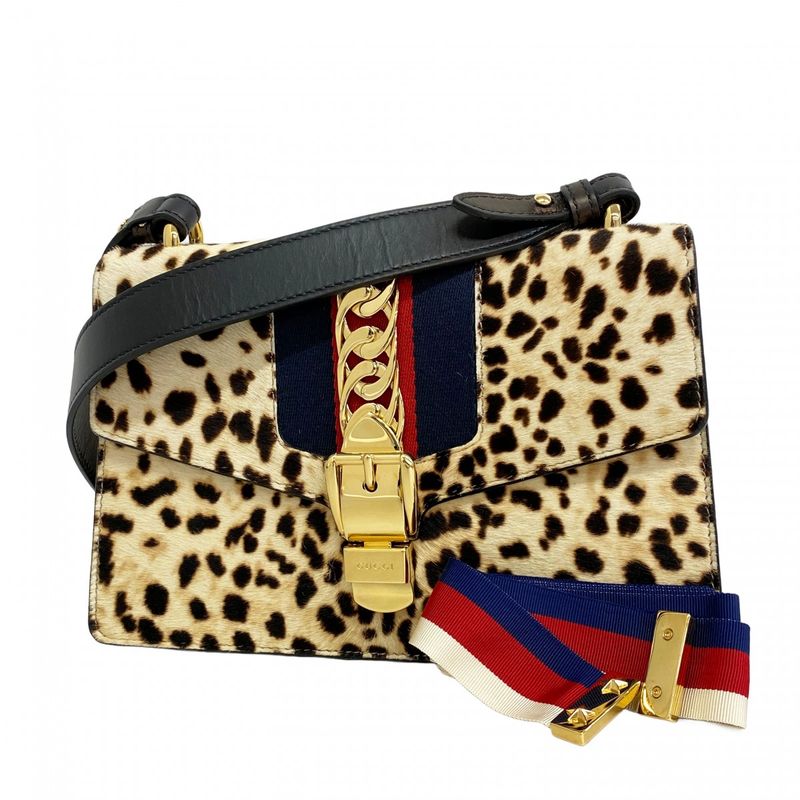 Gucci Shoulder Bag Sherry Line Sylvie 421882 Haraco Beige Black Gold Hardware