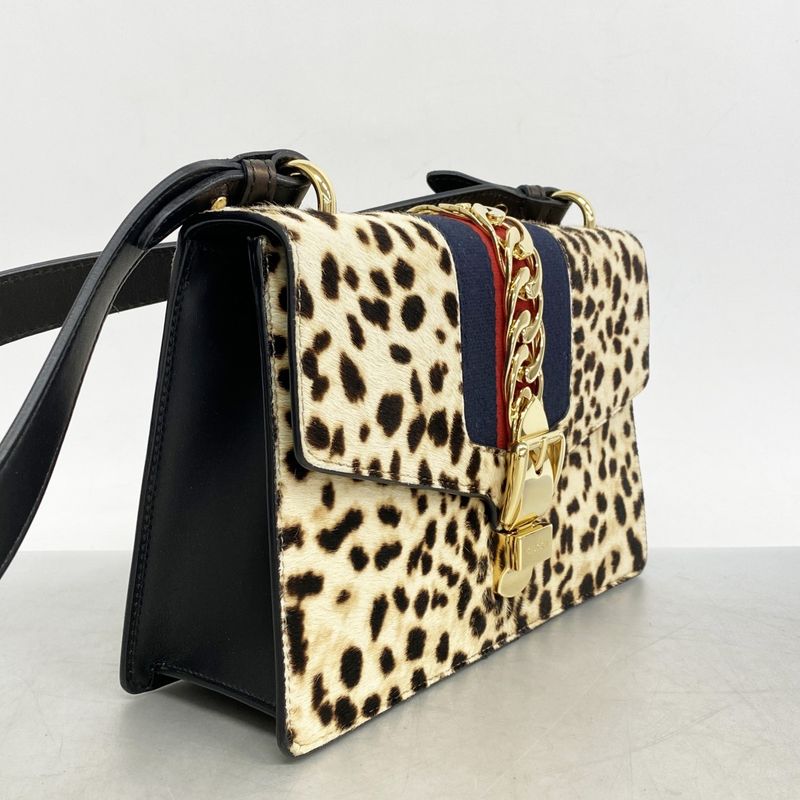 Gucci Shoulder Bag Sherry Line Sylvie 421882 Haraco Beige Black Gold Hardware