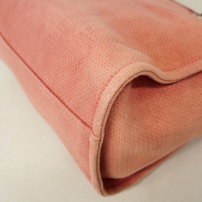 Chanel Tote Bag Deauville Canvas Pink Red Silver Hardware Ladies