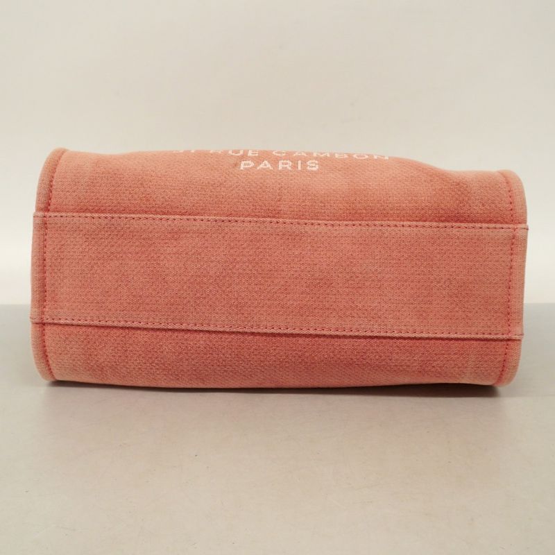 Chanel Tote Bag Deauville Canvas Pink Red Silver Hardware Ladies
