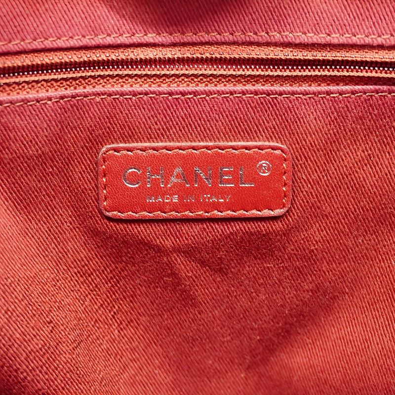 Chanel Tote Bag Deauville Canvas Pink Red Silver Hardware Ladies