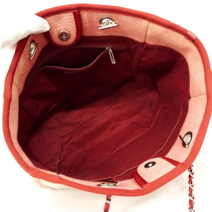 Chanel Tote Bag Deauville Canvas Pink Red Silver Hardware Ladies