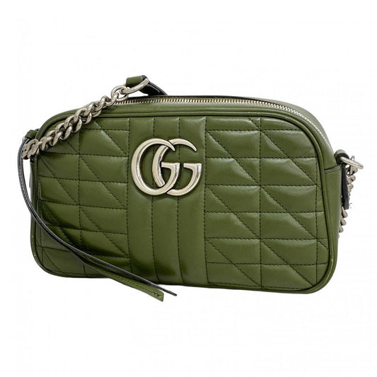 Gucci Shoulder Bag Ggmarmont 447632 Leather Khaki Silver Hardware Women's