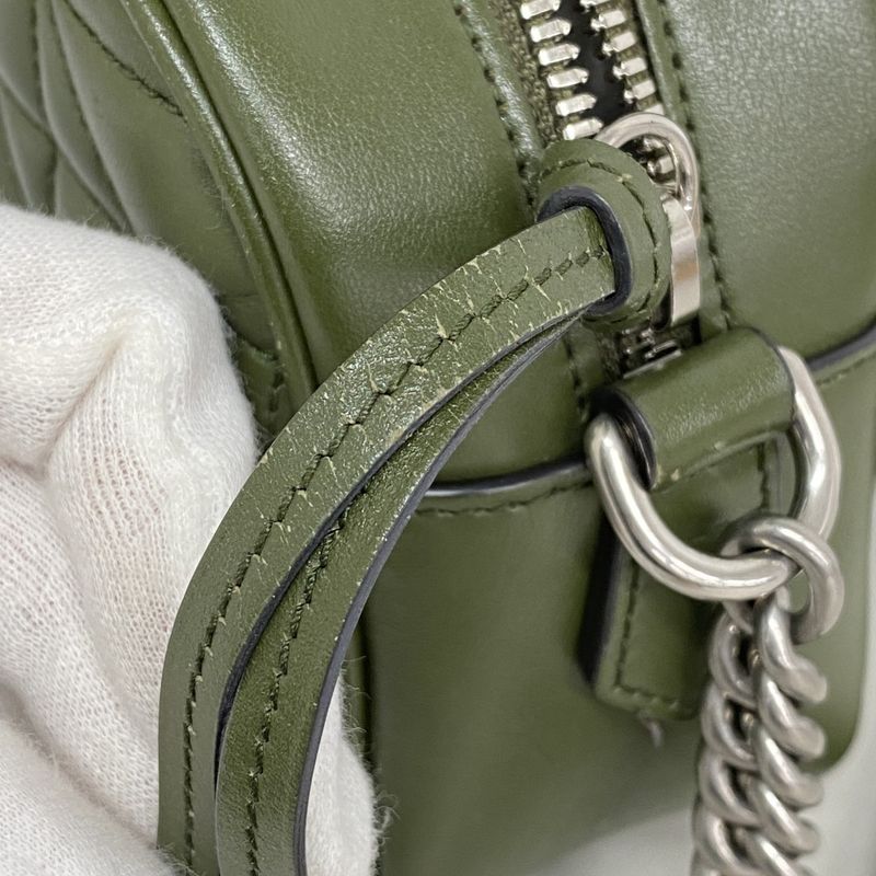 Gucci Shoulder Bag Ggmarmont 447632 Leather Khaki Silver Hardware Women's