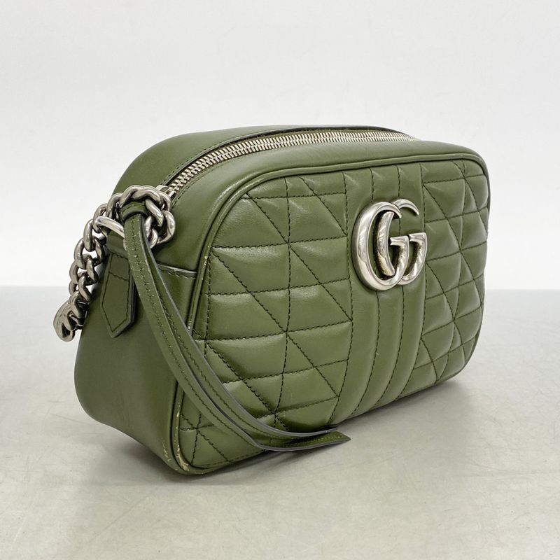 Gucci Shoulder Bag Ggmarmont 447632 Leather Khaki Silver Hardware Women's