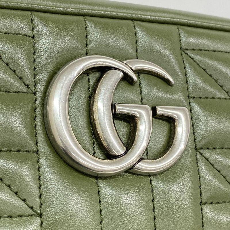 Gucci Shoulder Bag Ggmarmont 447632 Leather Khaki Silver Hardware Women's