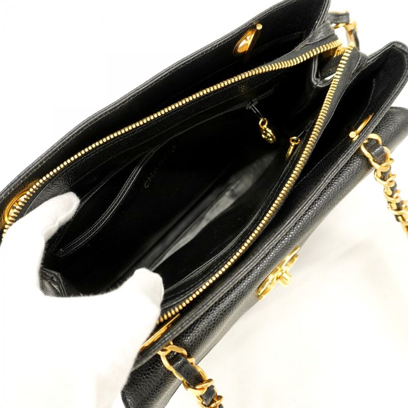 Chanel Shoulder Bag Caviar Skin Black Gold Hardware Ladies