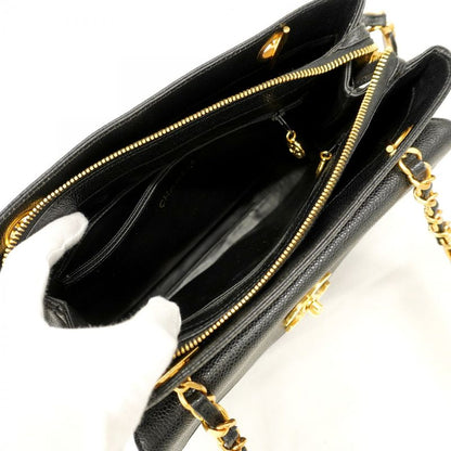 Chanel Shoulder Bag Caviar Skin Black Gold Hardware Ladies