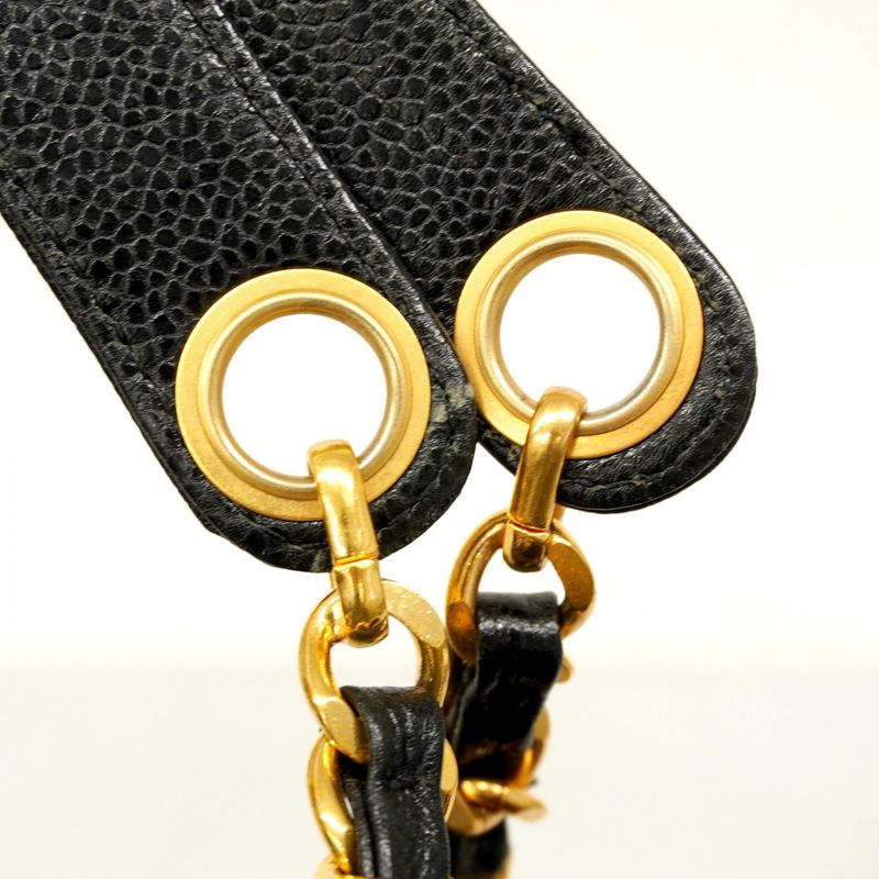 Chanel Shoulder Bag Caviar Skin Black Gold Hardware Ladies
