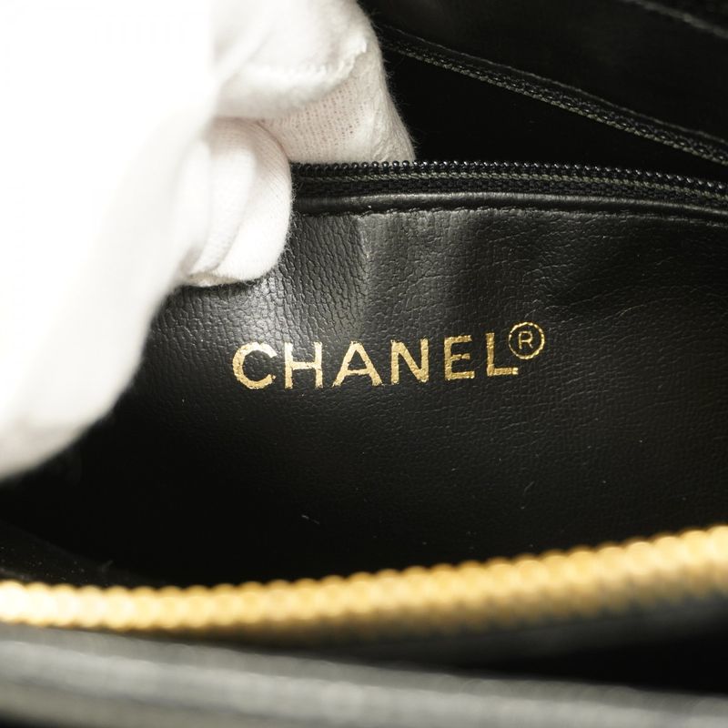 Chanel Shoulder Bag Caviar Skin Black Gold Hardware Ladies