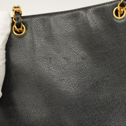 Chanel Shoulder Bag Caviar Skin Black Gold Hardware Ladies