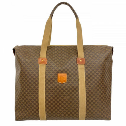 Celine Boston Bag Macadam PVC Brown Gold Hardware Women's