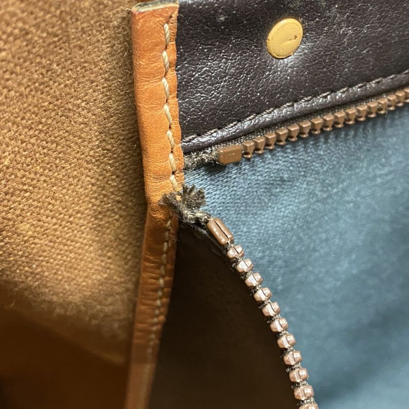 Celine Boston Bag Macadam PVC Brown Gold Hardware Women's