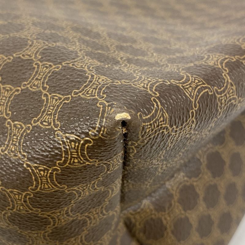 Celine Boston Bag Macadam PVC Brown Gold Hardware Women's