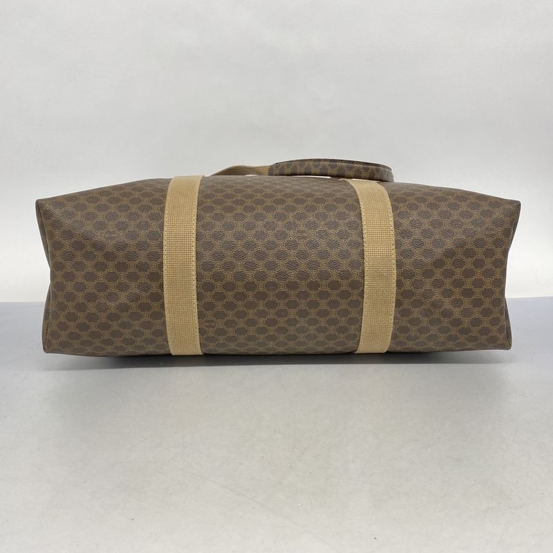 Celine Boston Bag Macadam PVC Brown Gold Hardware Women's