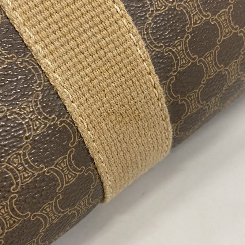 Celine Boston Bag Macadam PVC Brown Gold Hardware Women's