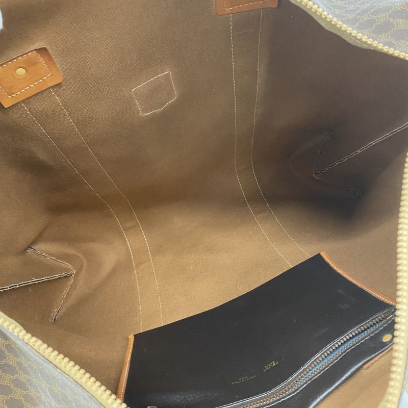 Celine Boston Bag Macadam PVC Brown Gold Hardware Women's