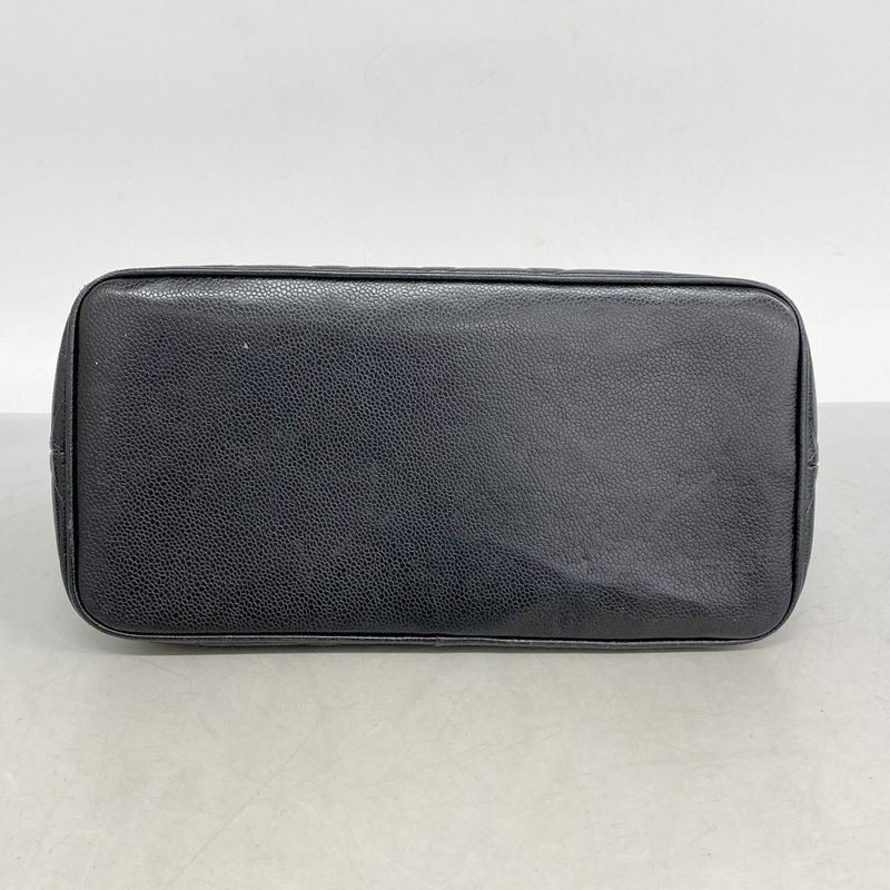 Chanel Tote Bag Reproduction Tote Caviar Skin Black Gold Hardware Women's