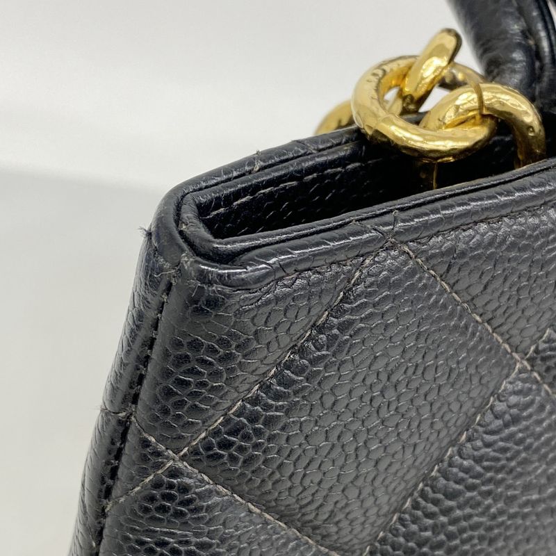 Chanel Tote Bag Reproduction Tote Caviar Skin Black Gold Hardware Women's