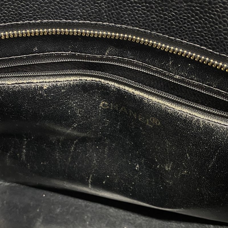 Chanel Tote Bag Reproduction Tote Caviar Skin Black Gold Hardware Women's