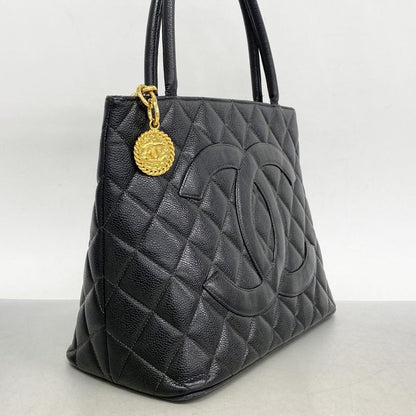 Chanel Tote Bag Reproduction Tote Caviar Skin Black Gold Hardware Women's