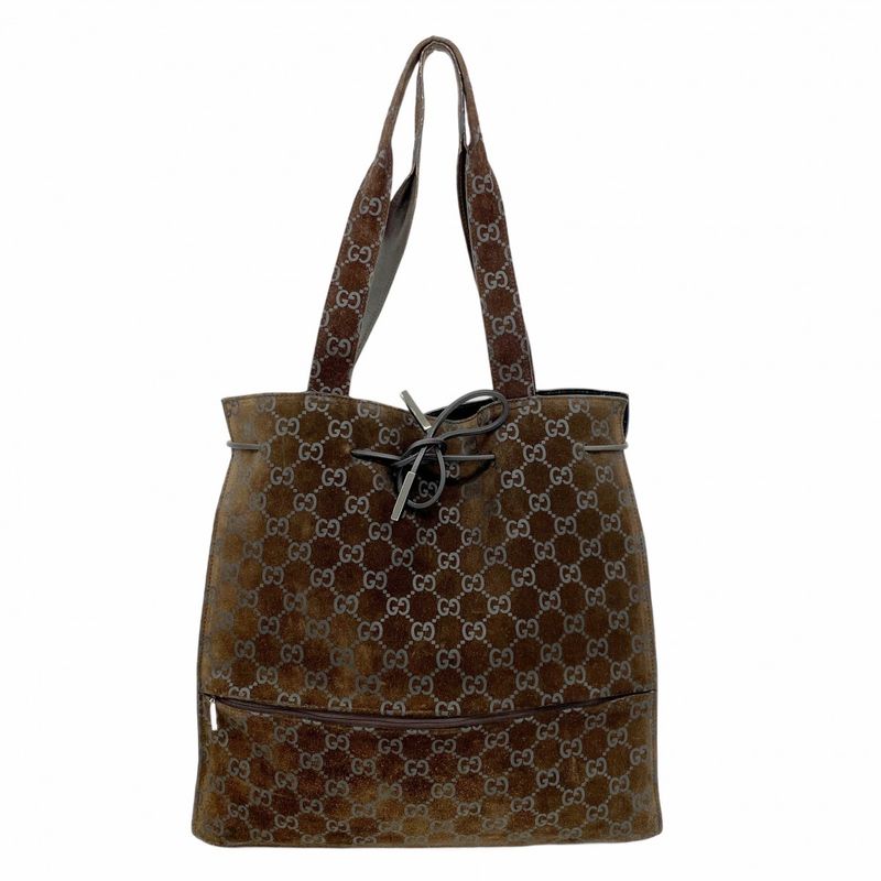 Gucci Tote Bag 002 1052 Suede Brown Silver Hardware Ladies