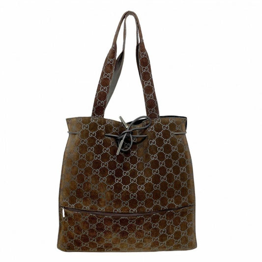 Gucci Tote Bag 002 1052 Suede Brown Silver Hardware Ladies