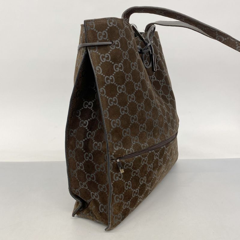 Gucci Tote Bag 002 1052 Suede Brown Silver Hardware Ladies