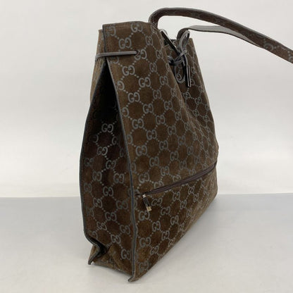Gucci Tote Bag 002 1052 Suede Brown Silver Hardware Ladies