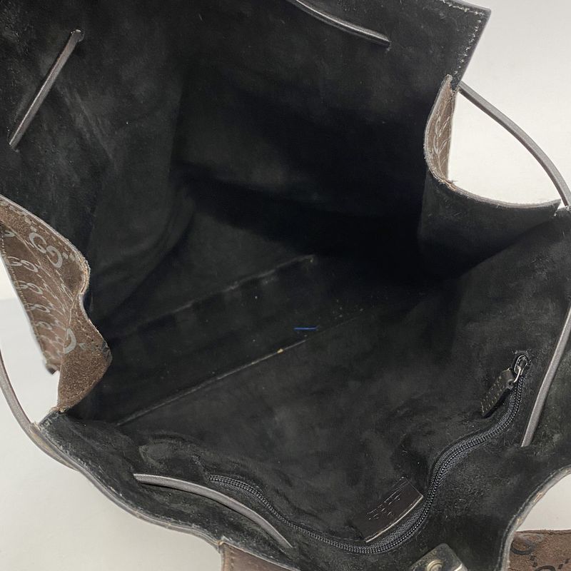 Gucci Tote Bag 002 1052 Suede Brown Silver Hardware Ladies