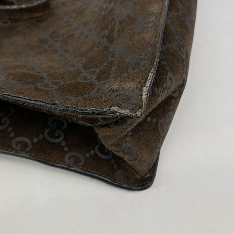 Gucci Tote Bag 002 1052 Suede Brown Silver Hardware Ladies