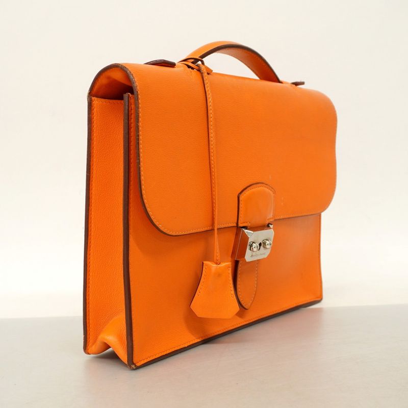 Hermes Business Bag Sac a Depeches 27 Swift Orange Silver Hardware K Engraved