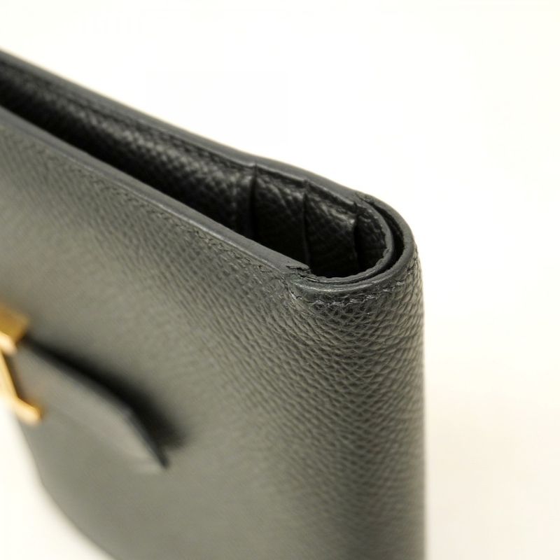 Hermes Wallet Bearn Compact Vaux Epson Black Gold Hardware Z Engraved Ladies