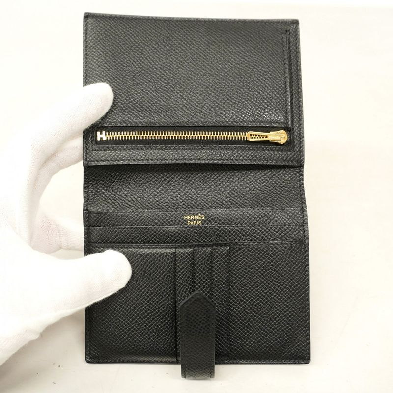 Hermes Wallet Bearn Compact Vaux Epson Black Gold Hardware Z Engraved Ladies