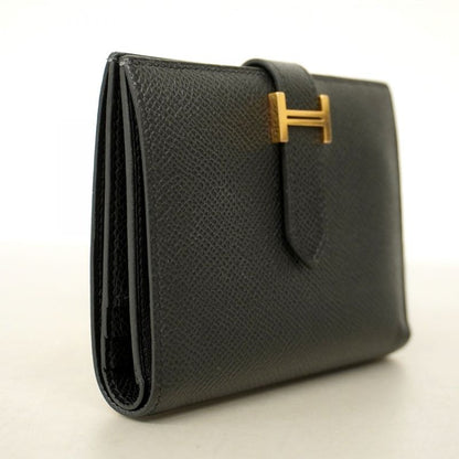 Hermes Wallet Bearn Compact Vaux Epson Black Gold Hardware Z Engraved Ladies