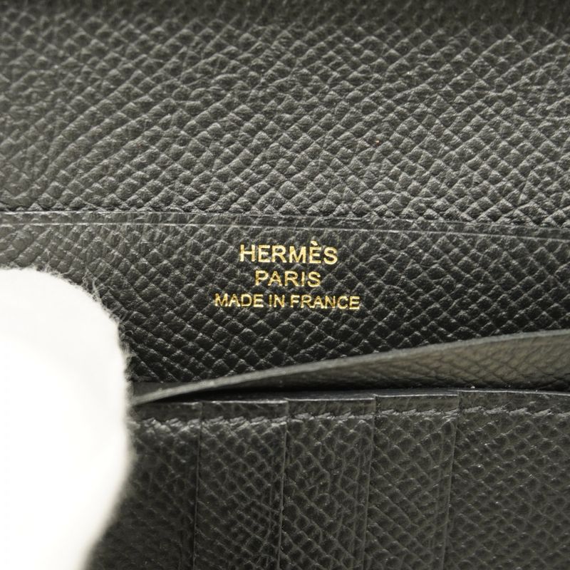 Hermes Wallet Bearn Compact Vaux Epson Black Gold Hardware Z Engraved Ladies