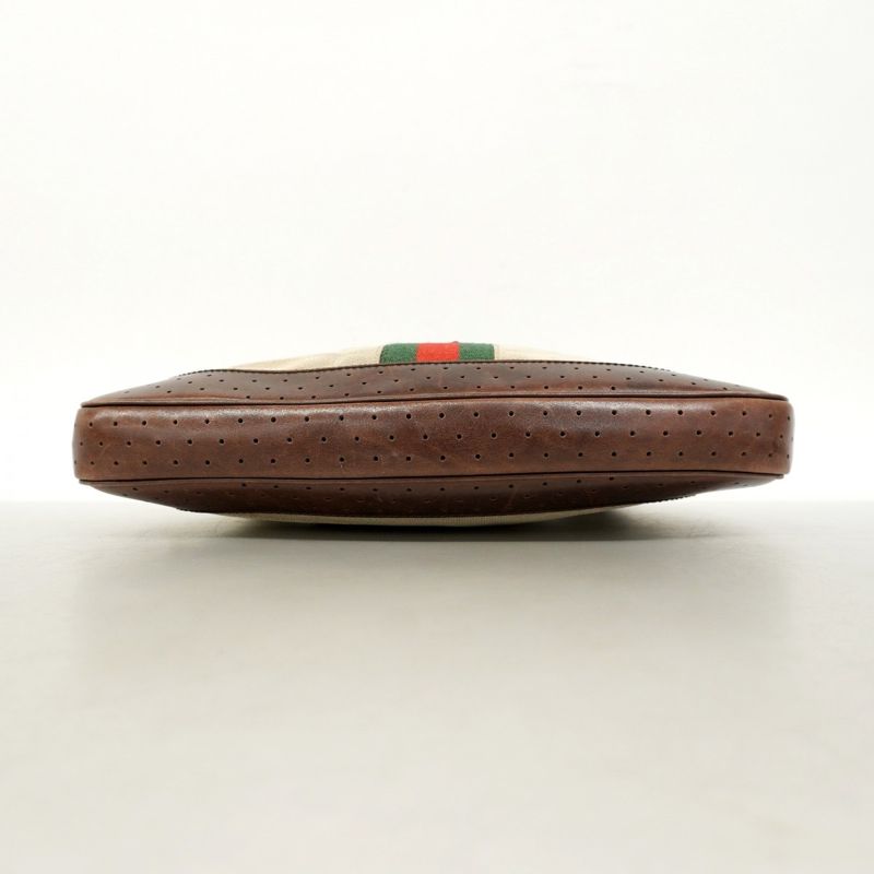 Gucci Shoulder Bag Sherry Line Jackie 00963 Canvas Beige Brown Silver Hardware