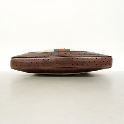 Gucci Shoulder Bag Sherry Line Jackie 00963 Canvas Beige Brown Silver Hardware