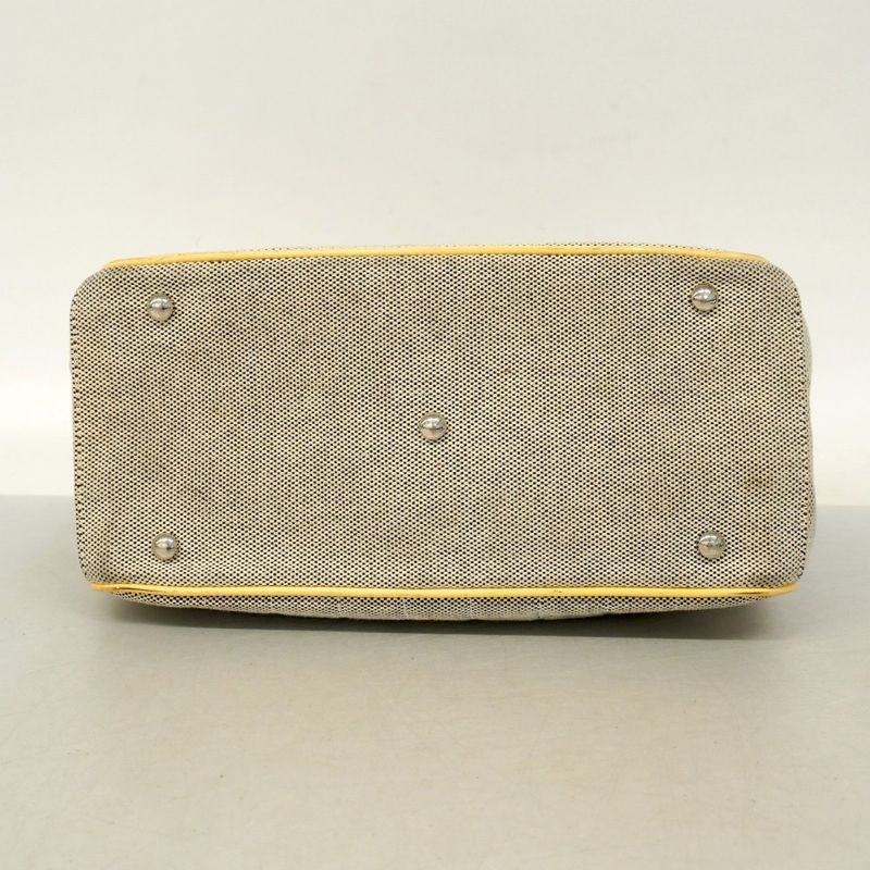 Chanel Tote Bag Camellia Chocolate Bar Canvas Gray Yellow Silver Hardware Ladies