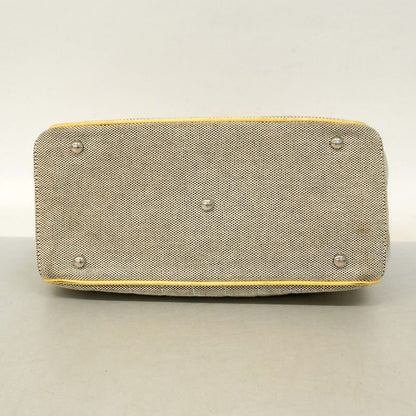 Chanel Tote Bag Camellia Chocolate Bar Canvas Gray Yellow Silver Hardware Ladies