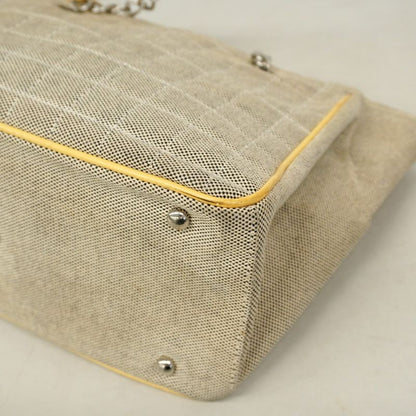 Chanel Tote Bag Camellia Chocolate Bar Canvas Gray Yellow Silver Hardware Ladies