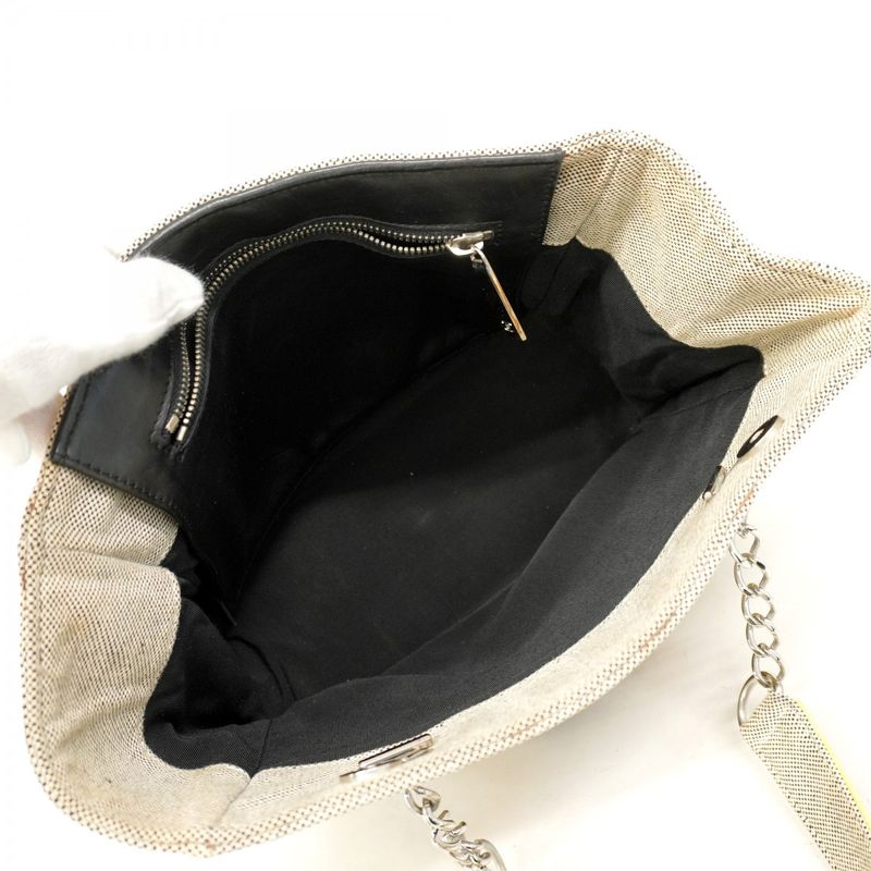 Chanel Tote Bag Camellia Chocolate Bar Canvas Gray Yellow Silver Hardware Ladies